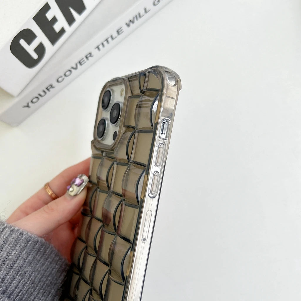 Stereoscopic Transparent Woven Plaid Pattern Shockproof Protective Phone Case