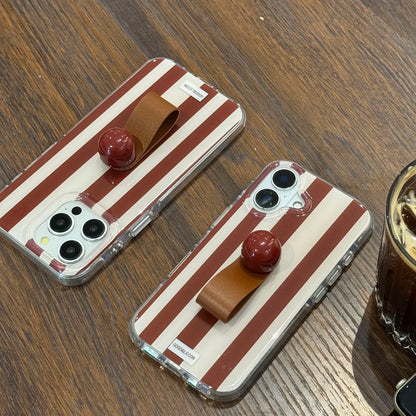 3D Ball Ring Buckle Bracket Leather Texture Simple Stripes Phone Case