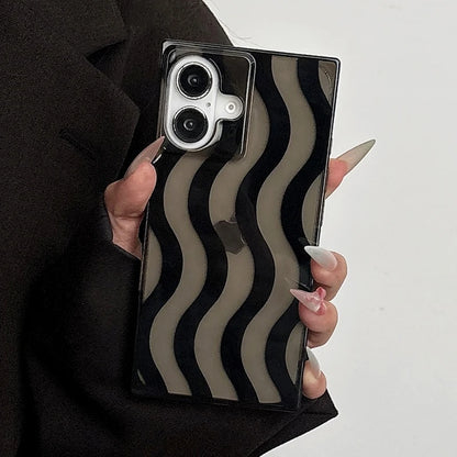 Ins Rectangular Edge Black Wavy Stripes Shockproof Phone Case