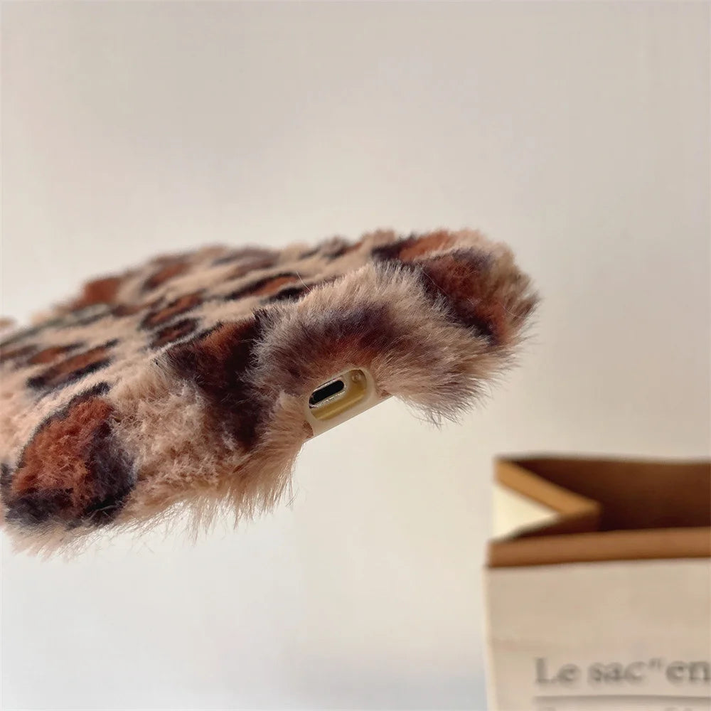 Fashion Leopard Fluffy Fur Phone Case