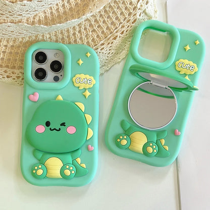 High Quality 3D Cute Dinosaur Hide Makeup Mirror Phone Case