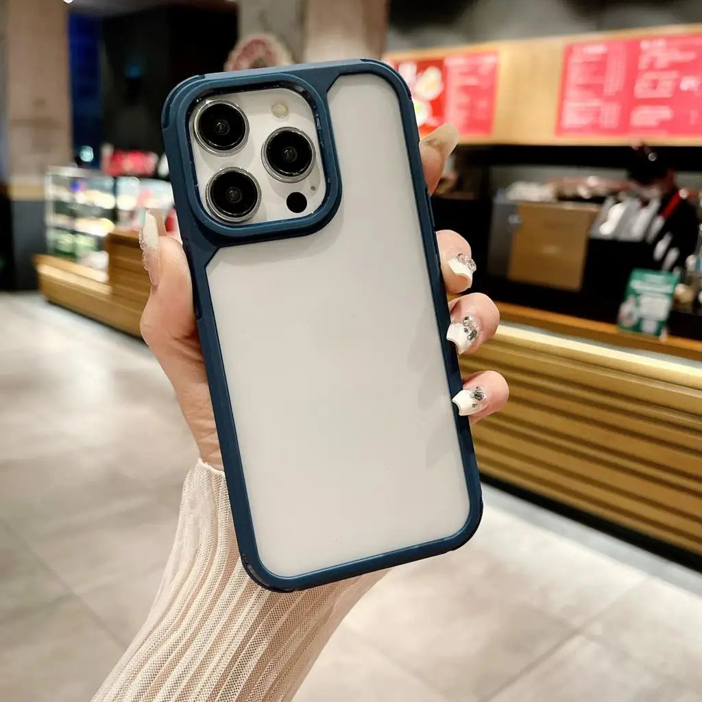 Luxury Matte Black Shockproof TPU Frame Clear Armor Phone Case