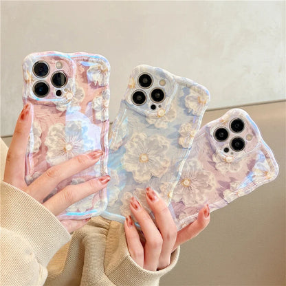 Laser Flowers Glitter Soft Silicone iPhone Case