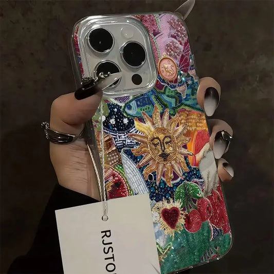 Ins Korean Full Screen Abstract Sun Graffiti Phone Case