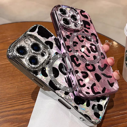 Laser Leopard Glitter Magnetic Phone Case