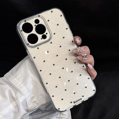Lovely Glitter Korean Ins Sparkling Black White Polka Dots Phone Case