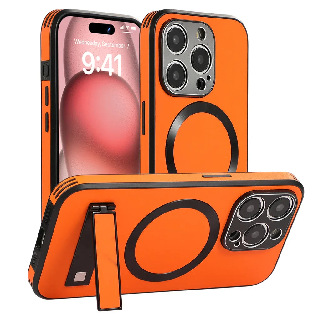 Magnetic Leather iPhone Case with Stan