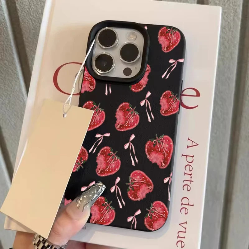 Sweet Pink Bow Strawberry Pattern Phone Case