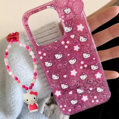 Full Screen Shining Hello Kitty Bow Strap Phone Case