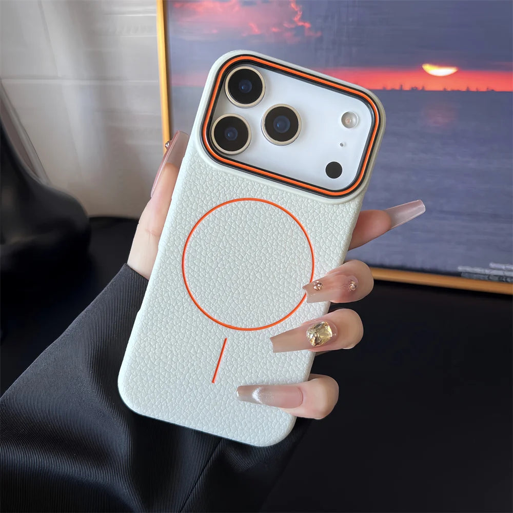 Frosted Hit Color Lichee Pattern Magnetic Phone Case