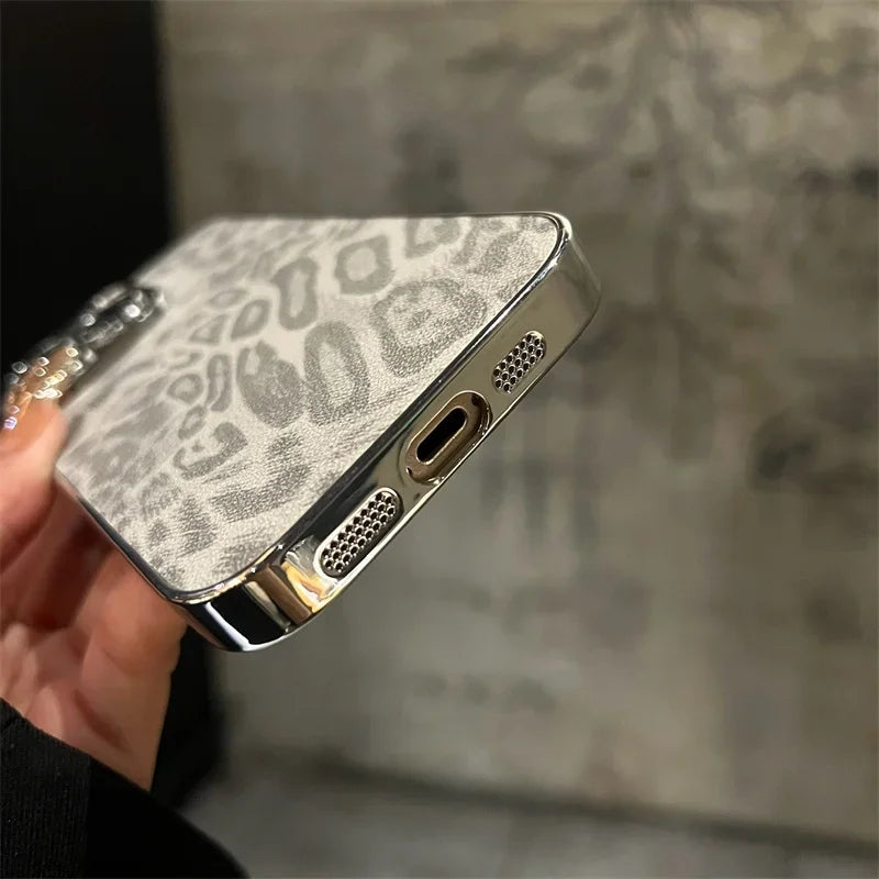 Luxury Plating Leopard Texture Leather Case