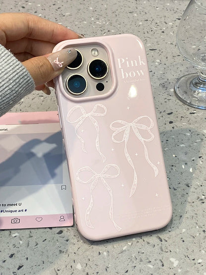 Simple Korean Pink Bow Glossy Protective Phone Case