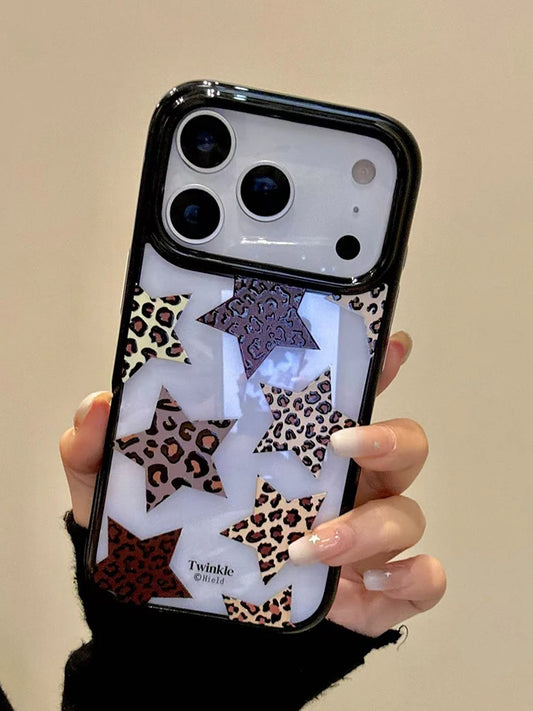 Trendy Leopard Print Five-Pointer Stars Clear Acrylic Phone Case