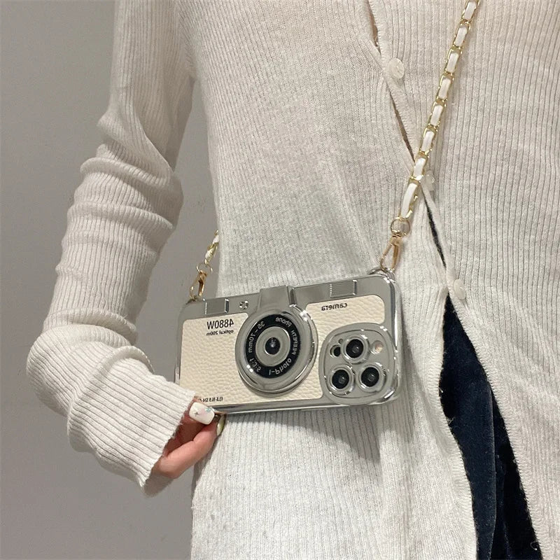 Retro Camera Sling iPhone Case with PU Leather Lanyard