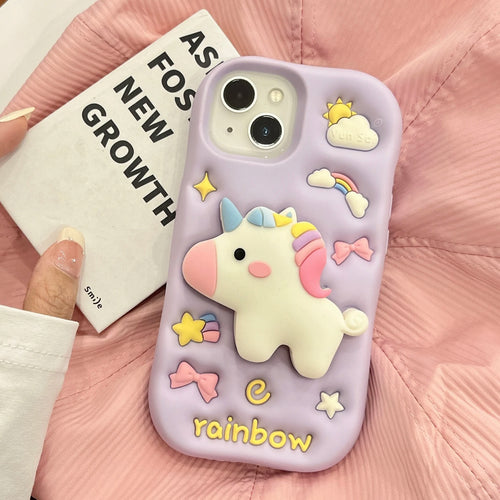 Cute 3D Cartoon Rainbow Unicorn Horse Phone Case