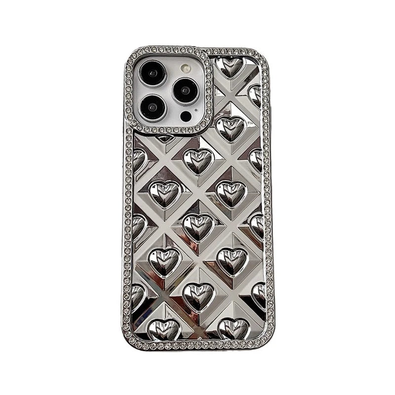 Fashion Love Heart Glitter Rhinestone Edge Phone Case