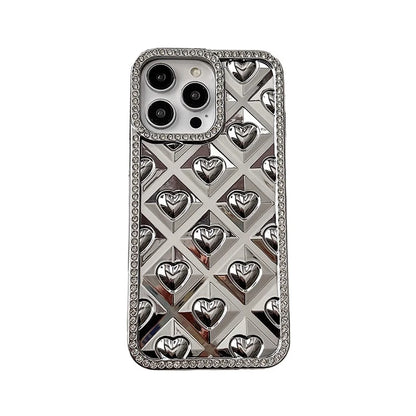 Fashion Love Heart Glitter Rhinestone Edge Phone Case