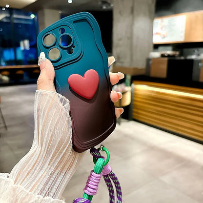 Gradient Wave Love iPhone Case with Wrist Strap
