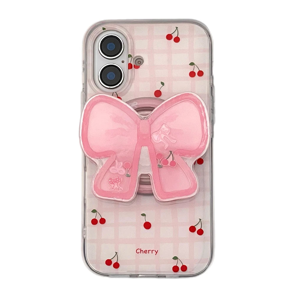 Korean Cute Cherry Bowknot Magnetic Phone Case