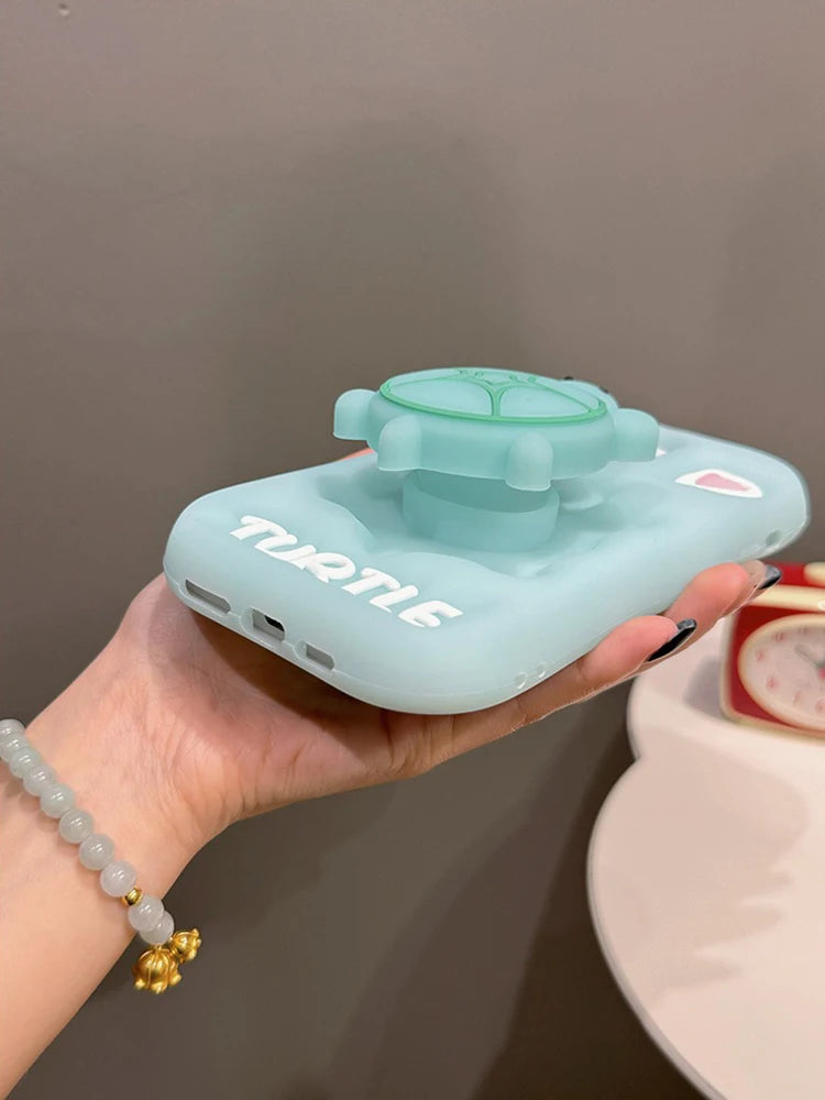 Cartoon Cute Luminous Turtle Kickstand Soft Silicone Phone Case