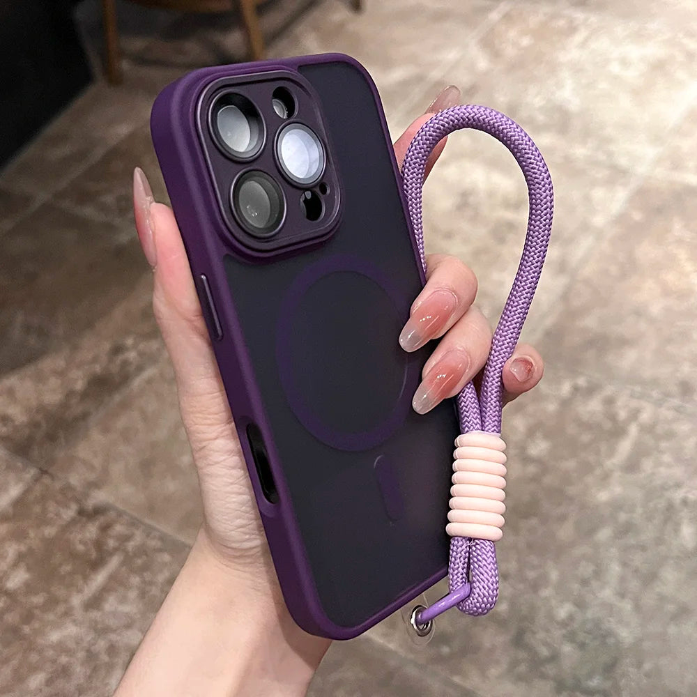 Clear Matte Magnetic Lanyard Wrist Strap Phone Case