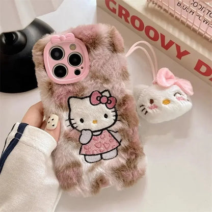 Hello Kitty Plush Leopard Print Phone Case for iPhone