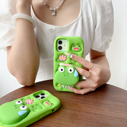 Funny 3D Cartoon Frog Bracket Soft Silicone Phone Case