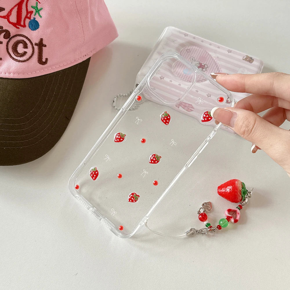 Cute 3D Strawberry Glitter Bling Phone Case