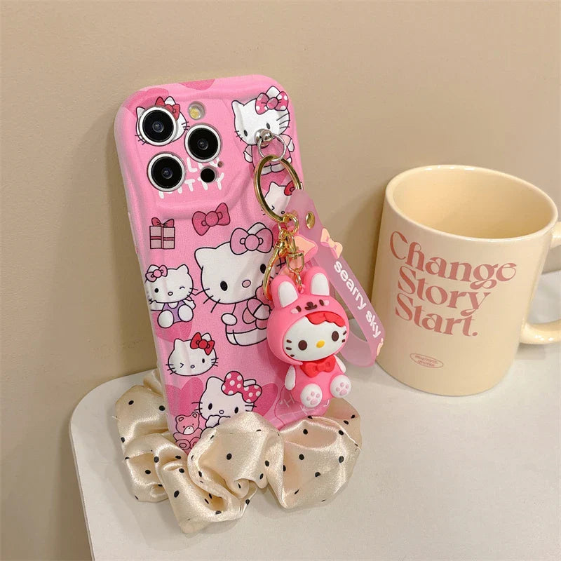 3D Kuromi Wavy Case with Strap for iPhone
