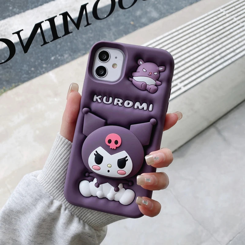 Cute 3D Kuromi Head Grip Tok Holder Cartoon Silicon Soft Phone Case