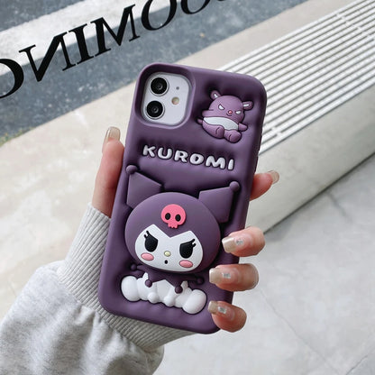 Cute 3D Kuromi Head Grip Tok Holder Cartoon Silicon Soft Phone Case
