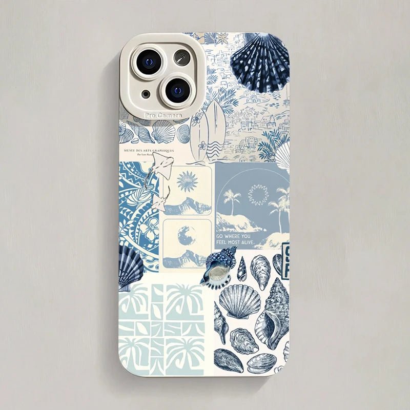 Ocean Creative Coastal Seashell Seaweed Pattern Phone Case