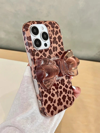 Luxury Bowknot Bracket Leopard Phone Case