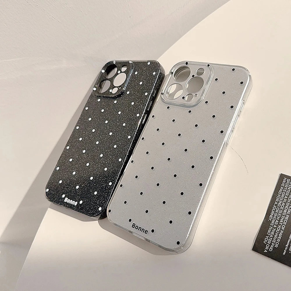 Lovely Glitter Korean Ins Sparkling Black White Polka Dots Phone Case