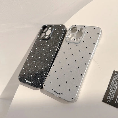 Lovely Glitter Korean Ins Sparkling Black White Polka Dots Phone Case