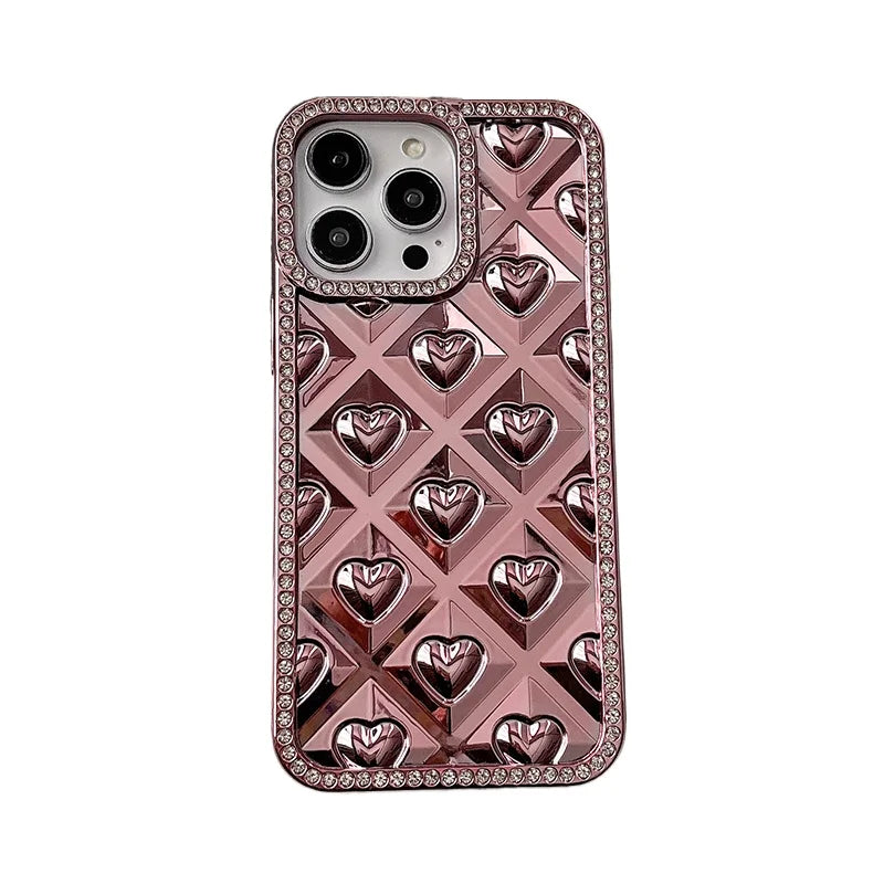 Fashion Love Heart Glitter Rhinestone Edge Phone Case