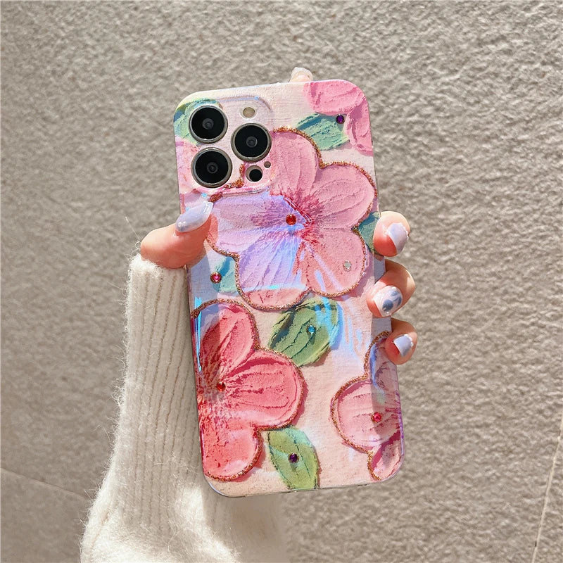 Camellia Flowers Glitter iPhone Case