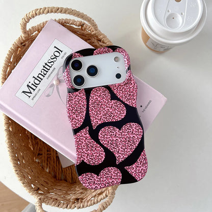 2 IN 1 Cute Heart Luxury Leopard Pattern Phone Case