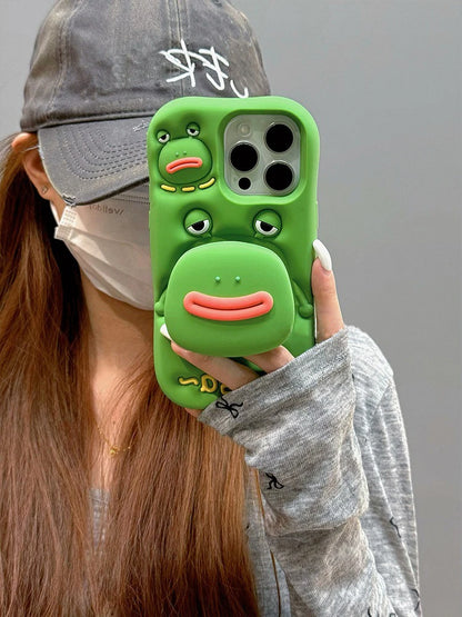 Funny 3D Cute Big Mouth Frog Silicone Hidden Holder Phone Case