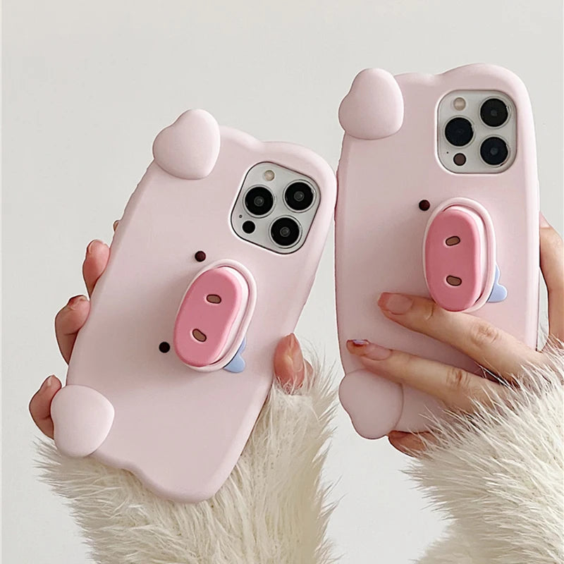 Fun 3D Pink Saliva Pig Nose Invisible Bracket Phone Case