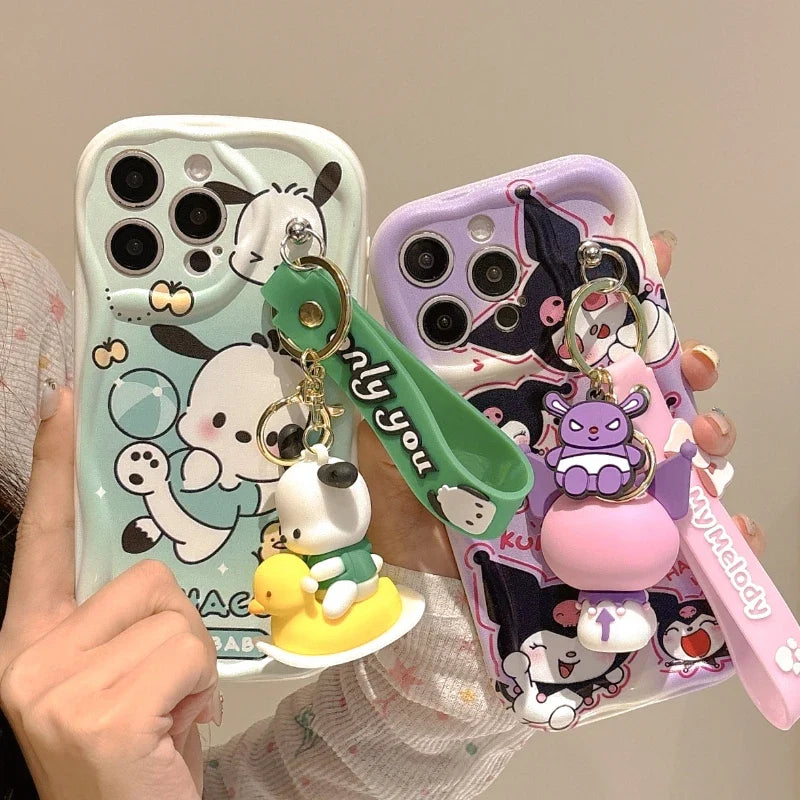 3D Kuromi Wavy Case with Strap for iPhone