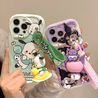 3D Kuromi Wavy Case with Strap for iPhone
