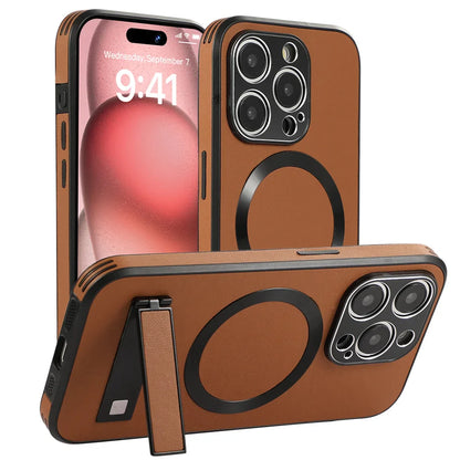 Magnetic Leather iPhone Case with Stan
