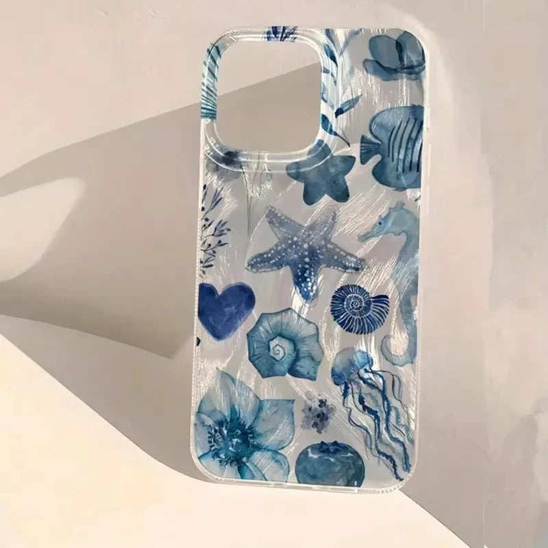 Blue Ocean Element Lip Print Chiffon Texture Phone Case