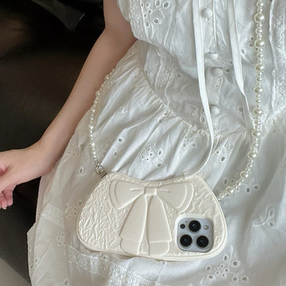 Fashion 3D Bow Pearl Crossbody Bag Pattern Silicone Phone Case