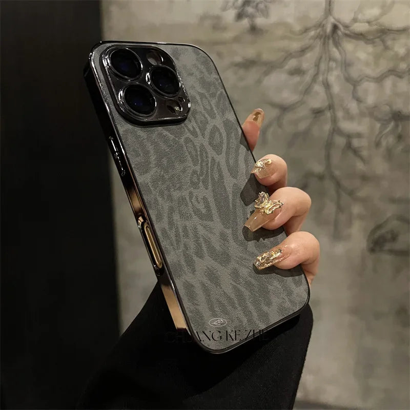 Luxury Plating Leopard Texture Leather Case
