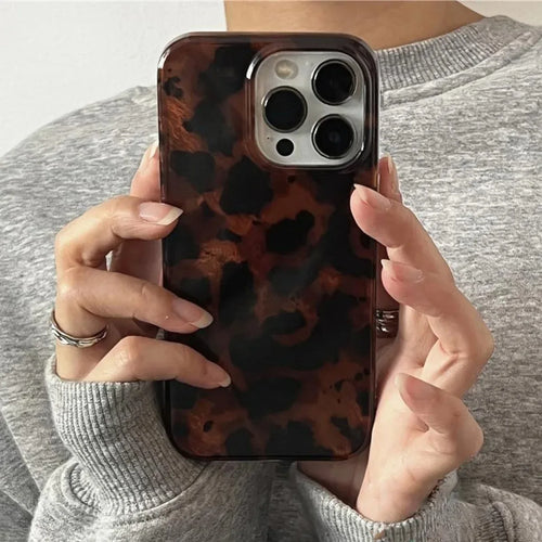 Retro Amber Texture Laser Phone Case Stylish Leopard Print Soft Cover