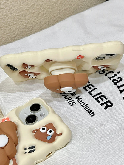 Funny Red Flower Cow Dung Foldable Holder Stand Silicone Phone Case