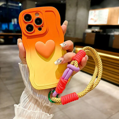 Gradient Wave Love iPhone Case with Wrist Strap