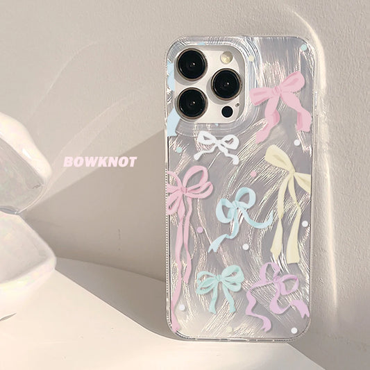 Luxury Laser Silver Bow Knot Phone Case Shockproof Bumper Fundas